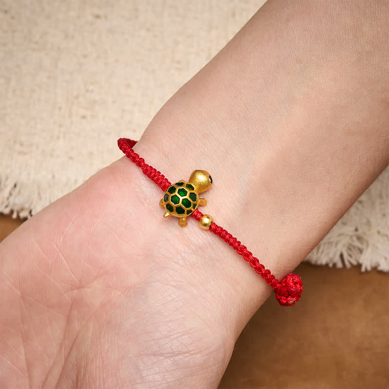Buddha Stones Pulsera hecha a mano con hilo rojo trenzado de la suerte de la tortuga - image 5