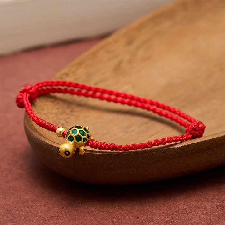 Buddha Stones Pulsera hecha a mano con hilo rojo trenzado de la suerte de la tortuga - image 3