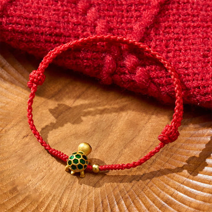 Buddha Stones Pulsera hecha a mano con hilo rojo trenzado de la suerte de la tortuga - image 4