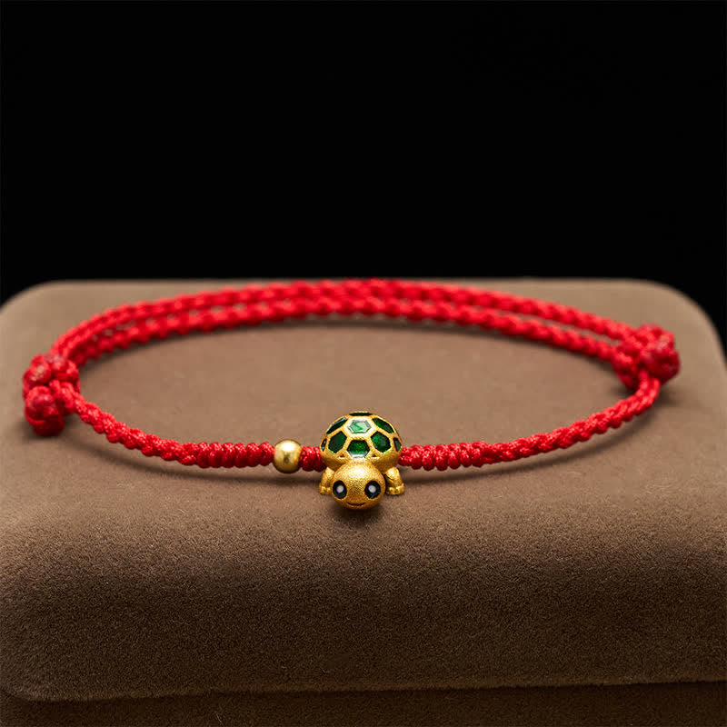 Buddha Stones Pulsera hecha a mano con hilo rojo trenzado de la suerte de la tortuga - image 2