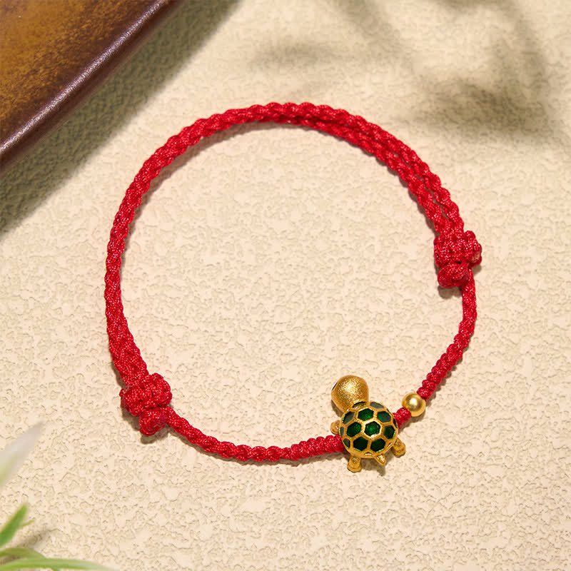 Buddha Stones Pulsera hecha a mano con hilo rojo trenzado de la suerte de la tortuga - image 1