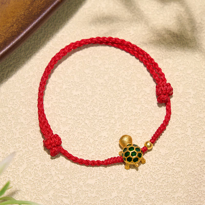 Buddha Stones Pulsera hecha a mano con hilo rojo trenzado de la suerte de la tortuga - image 1