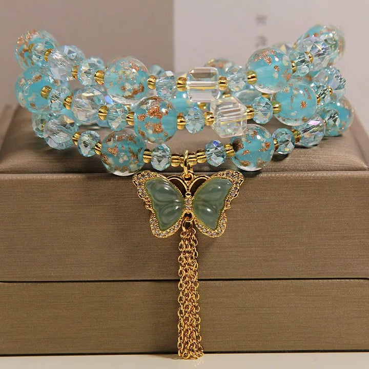Buddha Stones Pulsera triple envolvente con transformación de mariposa y cuentas Blue Liuli Glaas - Mariposa (Transformación ♥ Amor) - image 0