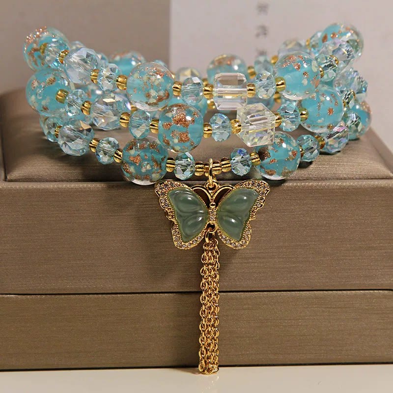 Buddha Stones Pulsera triple envolvente con transformación de mariposa y cuentas Blue Liuli Glaas - image 10