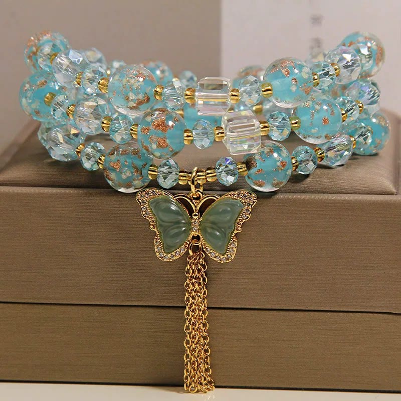 Buddha Stones Pulsera triple envolvente con transformación de mariposa y cuentas Blue Liuli Glaas - image 8