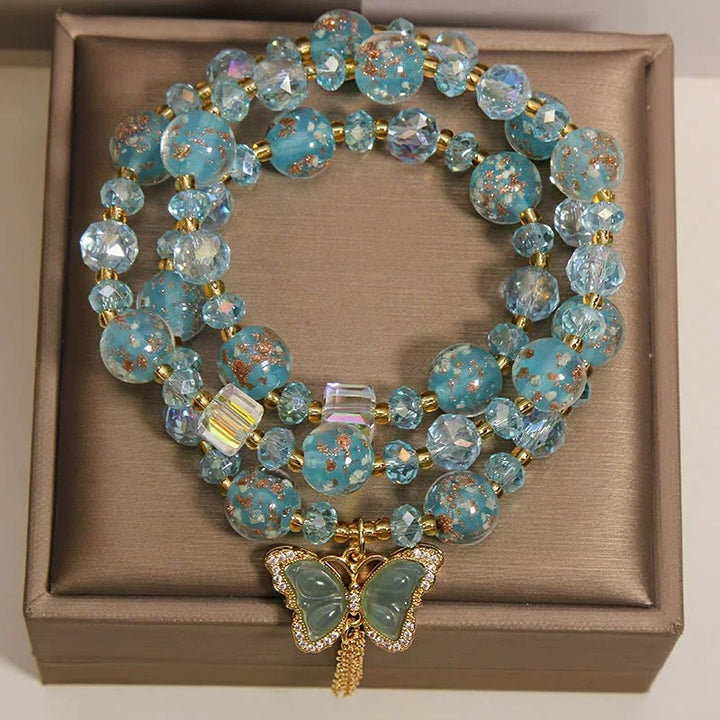 Buddha Stones Pulsera triple envolvente con transformación de mariposa y cuentas Blue Liuli Glaas - image 1
