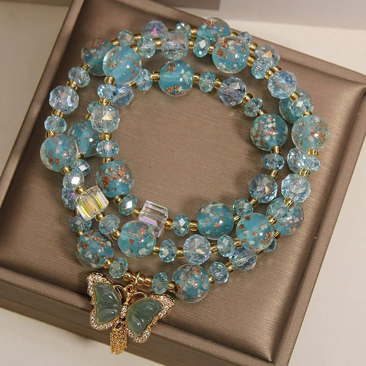 Buddha Stones Pulsera triple envolvente con transformación de mariposa y cuentas Blue Liuli Glaas - image 4