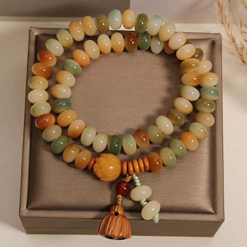Buddha Stones Pulsera de doble vuelta con diseño de loto blanco Bodhi Seed Pureza - image 1