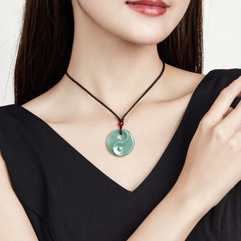 Buddha Stones Collar de cordón trenzado con diseño de equilibrio Yin Yang de jade verde - image 9