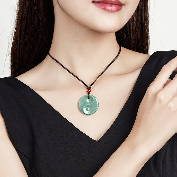 Buddha Stones Collar de cordón trenzado con diseño de equilibrio Yin Yang de jade verde - image 9