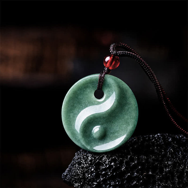 Buddha Stones Collar de cordón trenzado con diseño de equilibrio Yin Yang de jade verde - image 3
