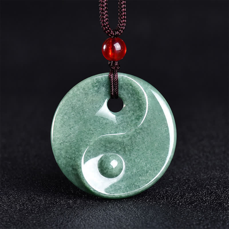 Buddha Stones Collar de cordón trenzado con diseño de equilibrio Yin Yang de jade verde - Jade Yin-Yang - image 0