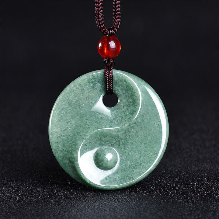 Buddha Stones Collar de cordón trenzado con diseño de equilibrio Yin Yang de jade verde - Jade Yin-Yang - image 0