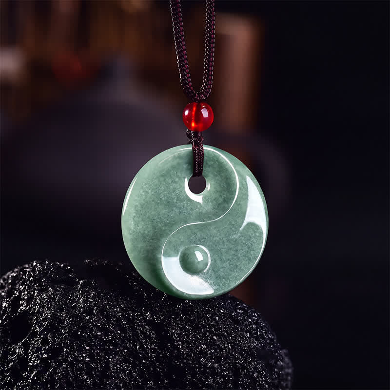 Buddha Stones Collar de cordón trenzado con diseño de equilibrio Yin Yang de jade verde - image 2