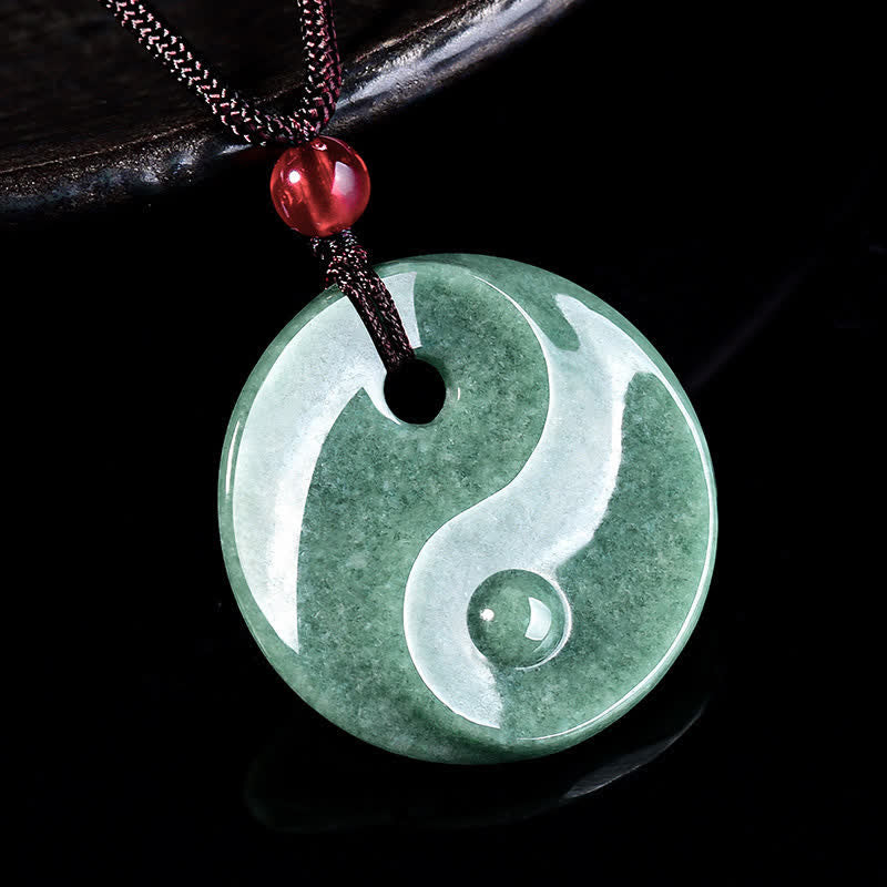Buddha Stones Collar de cordón trenzado con diseño de equilibrio Yin Yang de jade verde - image 1