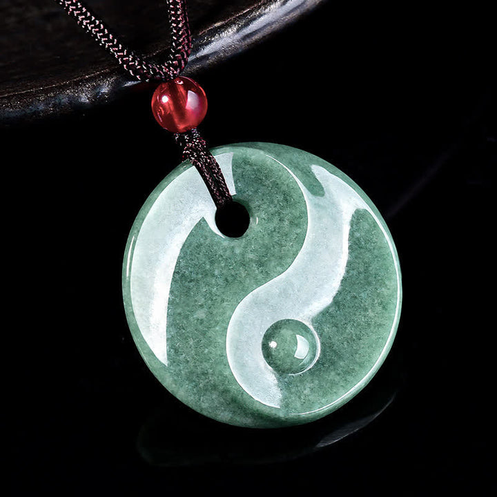Buddha Stones Collar de cordón trenzado con diseño de equilibrio Yin Yang de jade verde - image 1