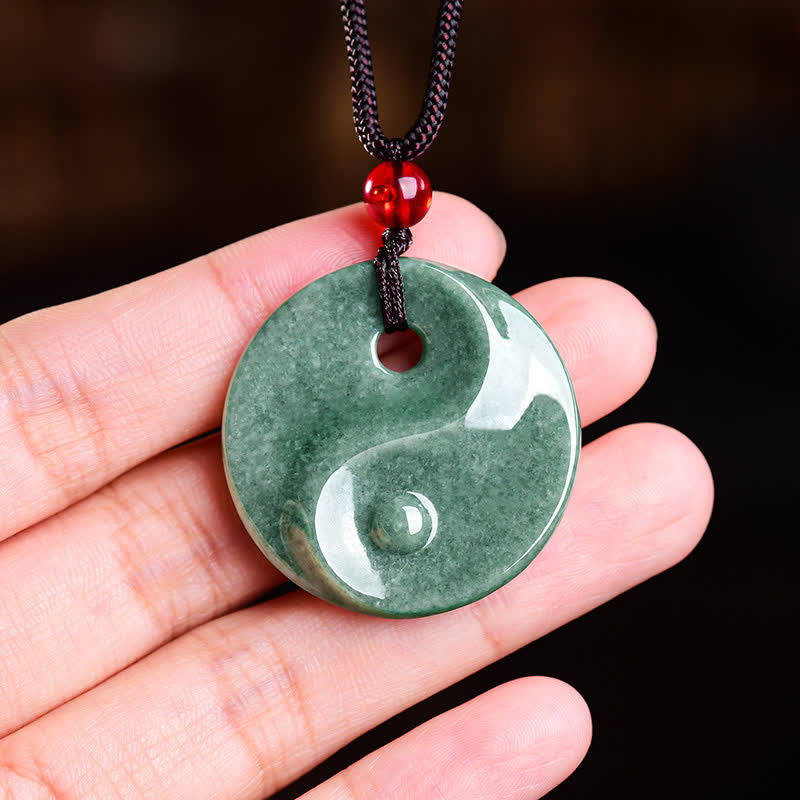 Buddha Stones Collar de cordón trenzado con diseño de equilibrio Yin Yang de jade verde - image 8