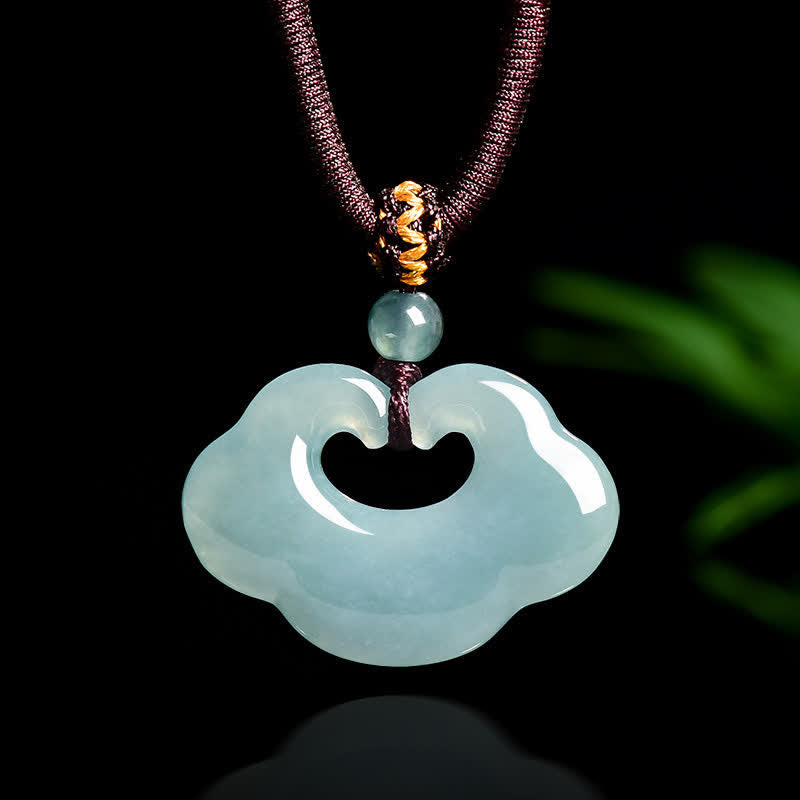 Buddha Stones Collar con colgante de amuleto de la suerte con candado chino Ruyi Cloud de jade - Amuleto de candado chino - image 0