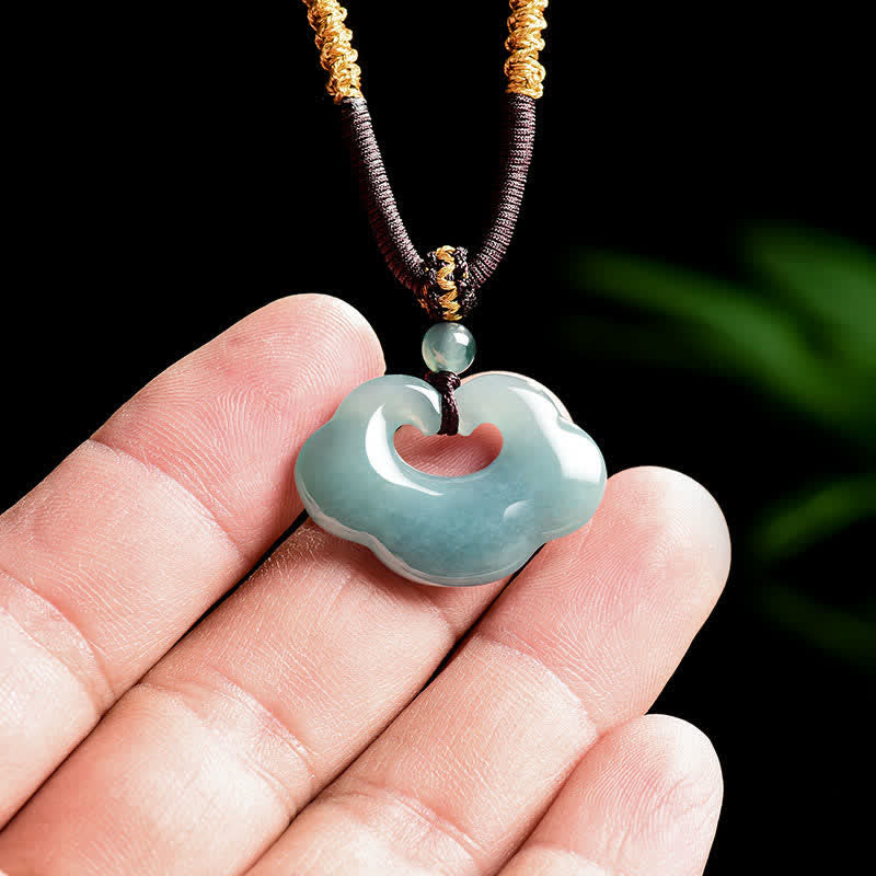 Buddha Stones Collar con colgante de amuleto de la suerte con candado chino Ruyi Cloud de jade - image 7