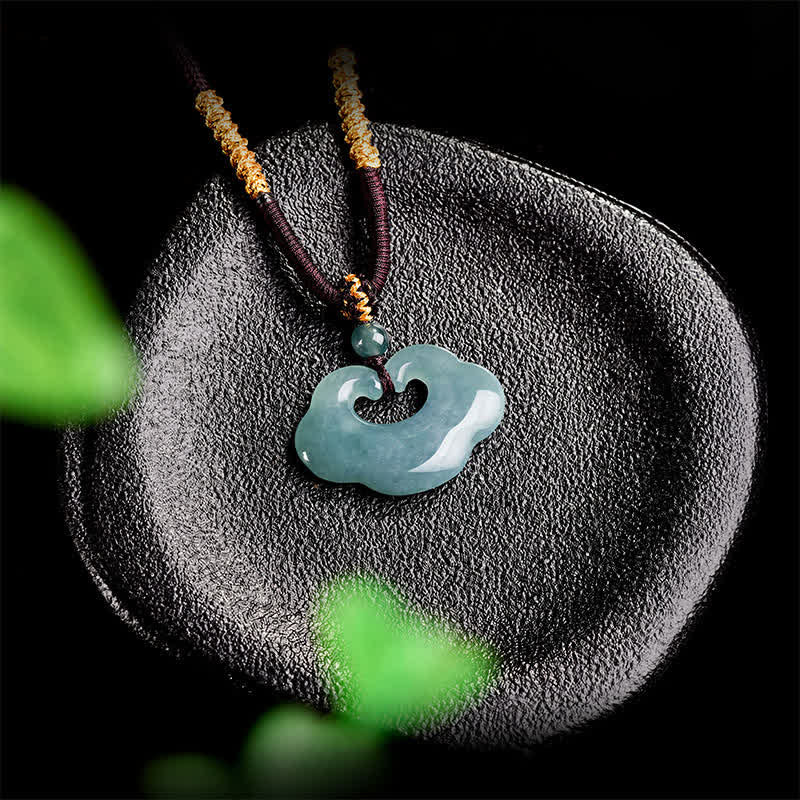 Buddha Stones Collar con colgante de amuleto de la suerte con candado chino Ruyi Cloud de jade - image 2