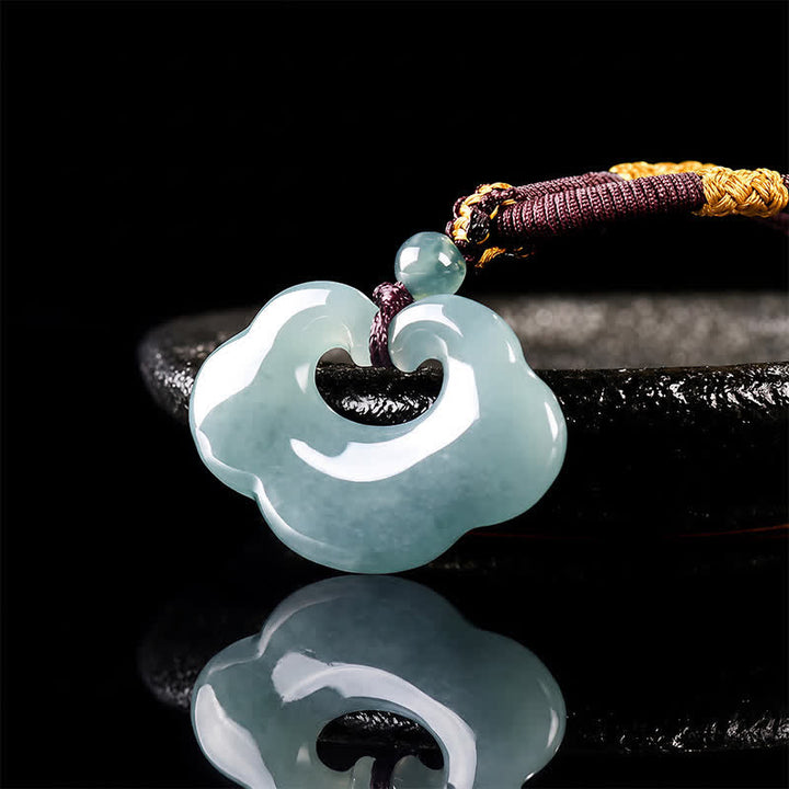 Buddha Stones Collar con colgante de amuleto de la suerte con candado chino Ruyi Cloud de jade - image 3