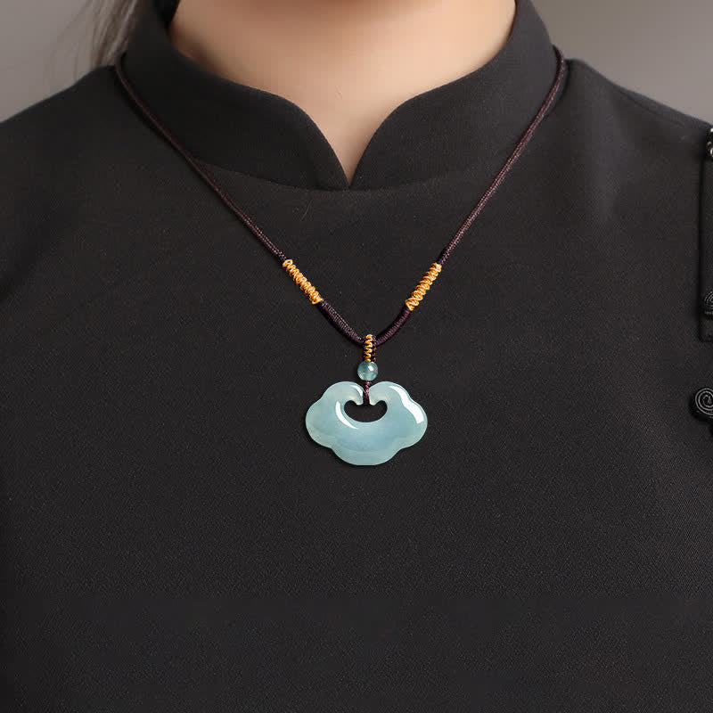 Buddha Stones Collar con colgante de amuleto de la suerte con candado chino Ruyi Cloud de jade - image 8