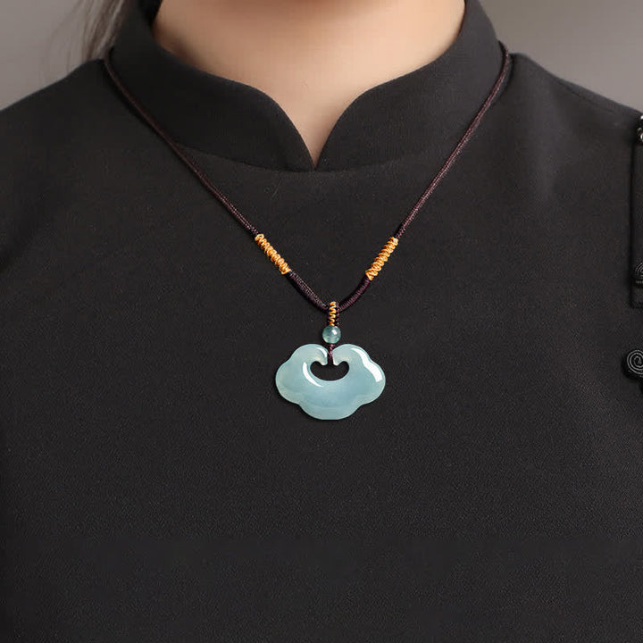 Buddha Stones Collar con colgante de amuleto de la suerte con candado chino Ruyi Cloud de jade - image 8