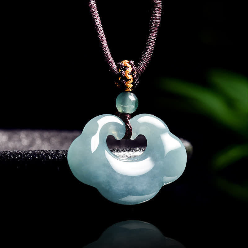 Buddha Stones Collar con colgante de amuleto de la suerte con candado chino Ruyi Cloud de jade - image 1