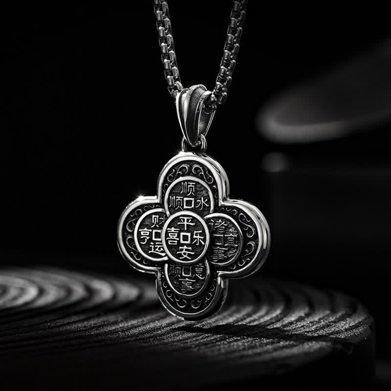 Buddha Stones Collar amuleto de riqueza con diseño de trébol y monedas de cobre vintage de los Cinco Emperadores. - Cinco monedas del emperador con diseño de trébol - image 0