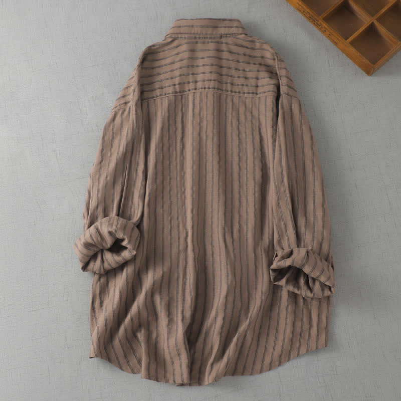 Buddha Stones Camisa de manga larga a rayas con botones, estilo vintage, para mujer, ideal para primavera y otoño. - image 1