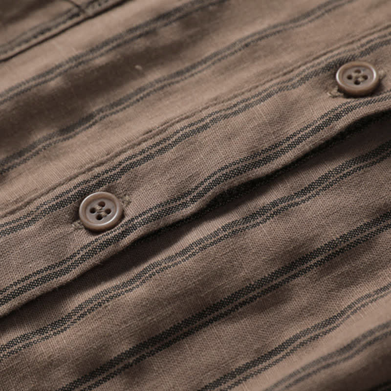 Buddha Stones Camisa de manga larga a rayas con botones, estilo vintage, para mujer, ideal para primavera y otoño. - image 2