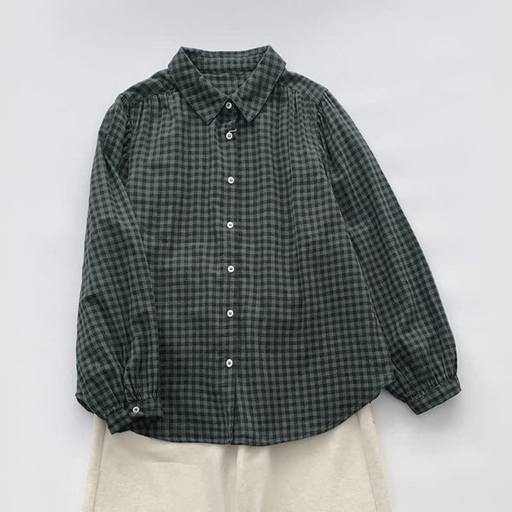 Buddha Stones Camisas de manga larga para mujer, estilo casual vintage, con botones y estampado a cuadros, ideales para primavera y otoño. - image 13