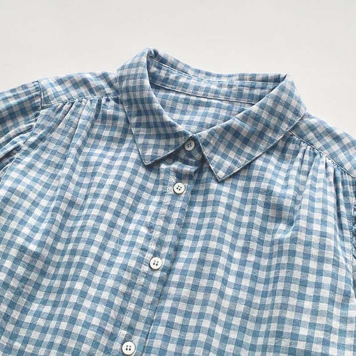 Buddha Stones Camisas de manga larga para mujer, estilo casual vintage, con botones y estampado a cuadros, ideales para primavera y otoño. - image 4