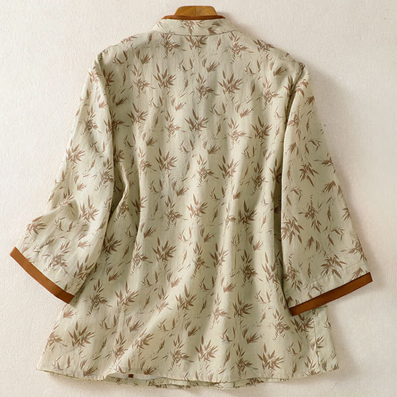 Buddha Stones Camisas de manga tres cuartos para mujer, estilo casual Tang, con estampado de hojas, ideales para primavera y verano. - image 1