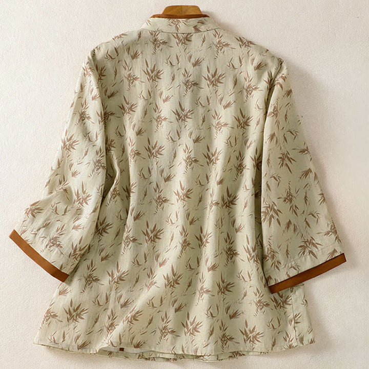 Buddha Stones Camisas de manga tres cuartos para mujer, estilo casual Tang, con estampado de hojas, ideales para primavera y verano. - image 1