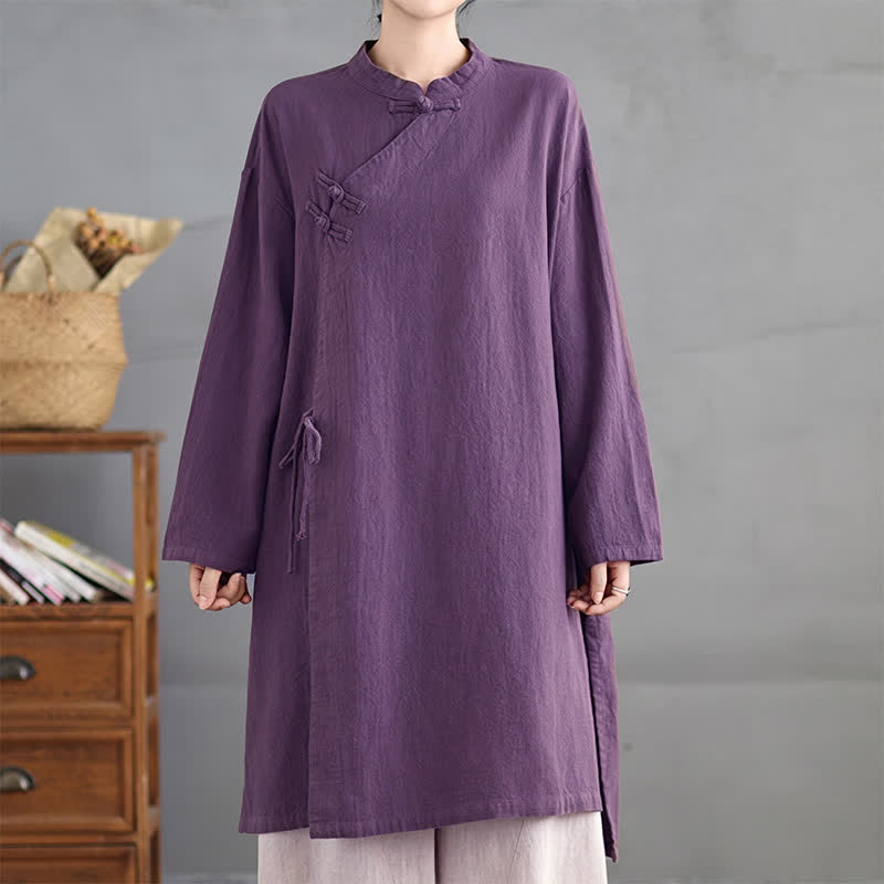 Buddha Stones Camisas de manga larga para mujer, estilo Tang vintage, con cuello mandarín y botones de rana, ideales para primavera y otoño. - image 1