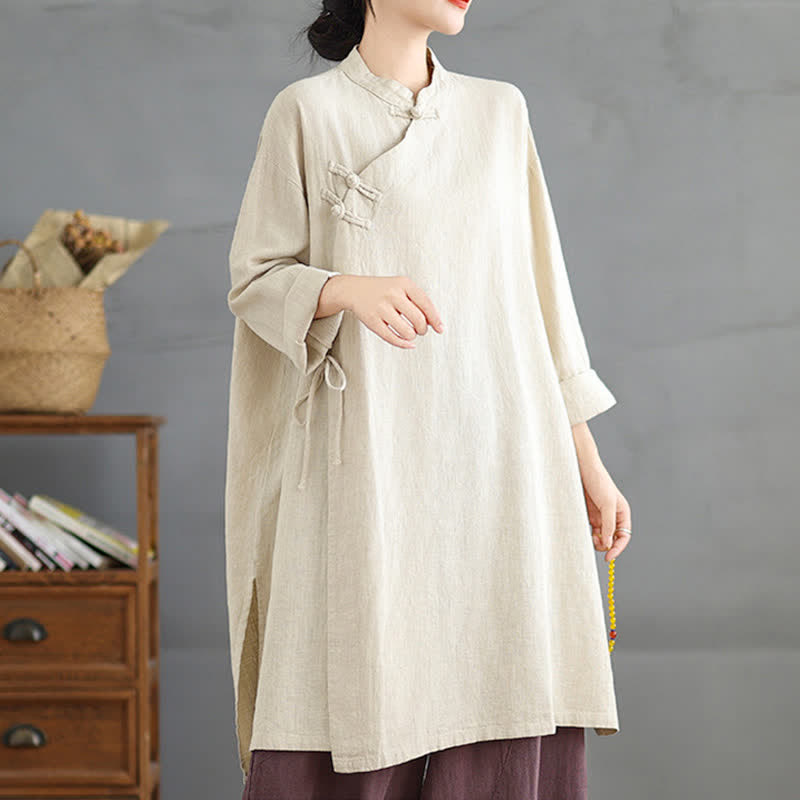Buddha Stones Camisas de manga larga para mujer, estilo Tang vintage, con cuello mandarín y botones de rana, ideales para primavera y otoño. - image 7