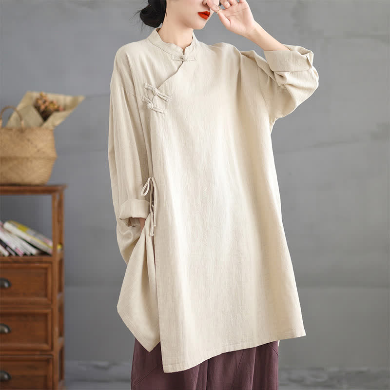 Buddha Stones Camisas de manga larga para mujer, estilo Tang vintage, con cuello mandarín y botones de rana, ideales para primavera y otoño. - image 8