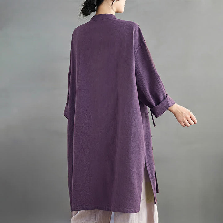Buddha Stones Camisas de manga larga para mujer, estilo Tang vintage, con cuello mandarín y botones de rana, ideales para primavera y otoño. - image 3
