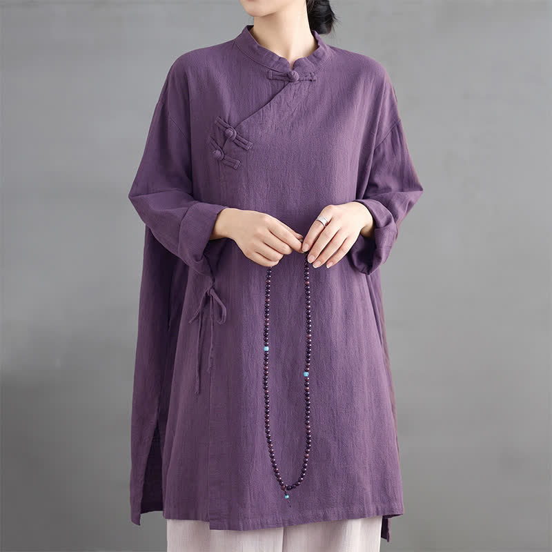 Buddha Stones Camisas de manga larga para mujer, estilo Tang vintage, con cuello mandarín y botones de rana, ideales para primavera y otoño. - image 5