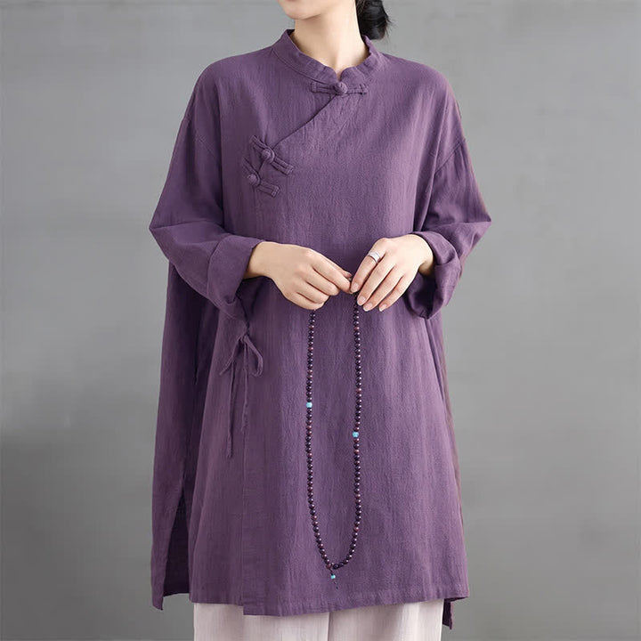Buddha Stones Camisas de manga larga para mujer, estilo Tang vintage, con cuello mandarín y botones de rana, ideales para primavera y otoño. - image 5