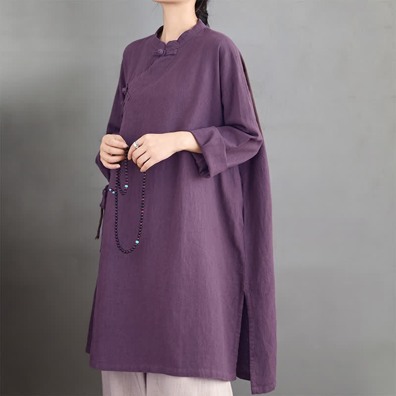 Buddha Stones Camisas de manga larga para mujer, estilo Tang vintage, con cuello mandarín y botones de rana, ideales para primavera y otoño. - image 4
