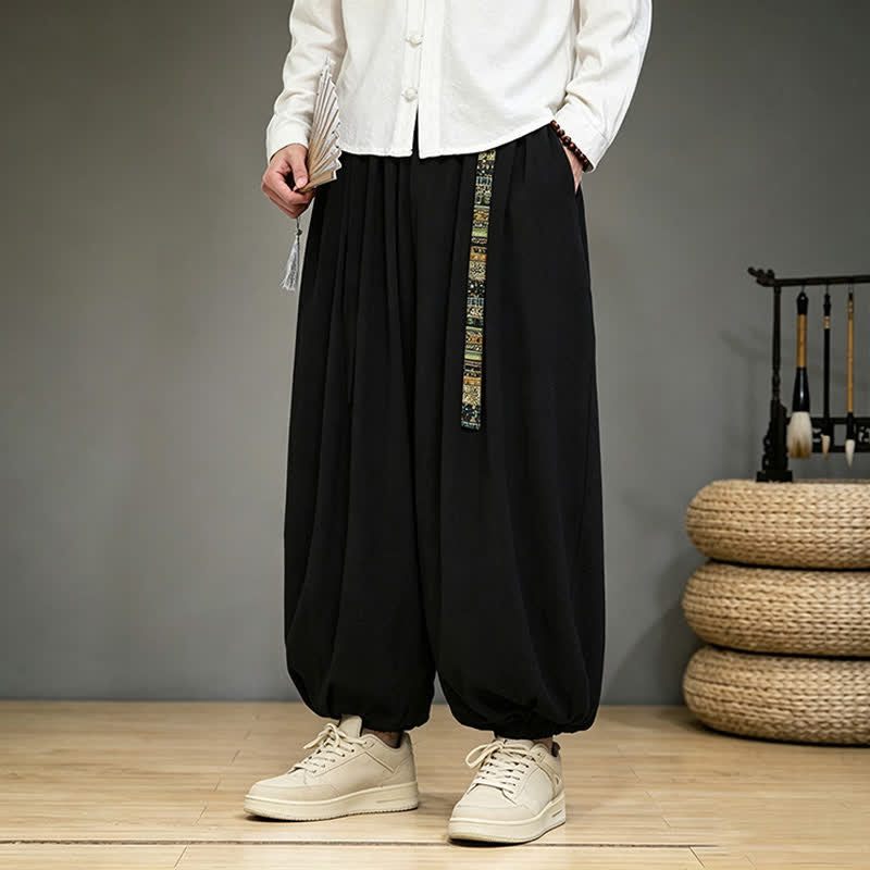Buddha Stones Pantalones tobilleros lisos de estilo chino para hombre, estilo harem, con bolsillo, ideales para primavera y verano. - image 2