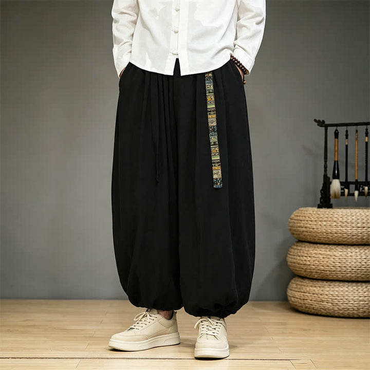 Buddha Stones Pantalones tobilleros lisos de estilo chino para hombre, estilo harem, con bolsillo, ideales para primavera y verano. - Negro - US/UK/AU46, EU56 (5XL) - image 0
