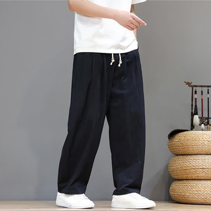 Buddha Stones Pantalones tobilleros lisos de corte recto para hombre, estilo casual de primavera-verano, con cordón ajustable y bolsillo. - image 12