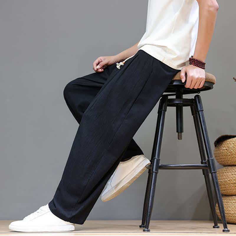 Buddha Stones Pantalones tobilleros lisos de corte recto para hombre, estilo casual de primavera-verano, con cordón ajustable y bolsillo. - image 14