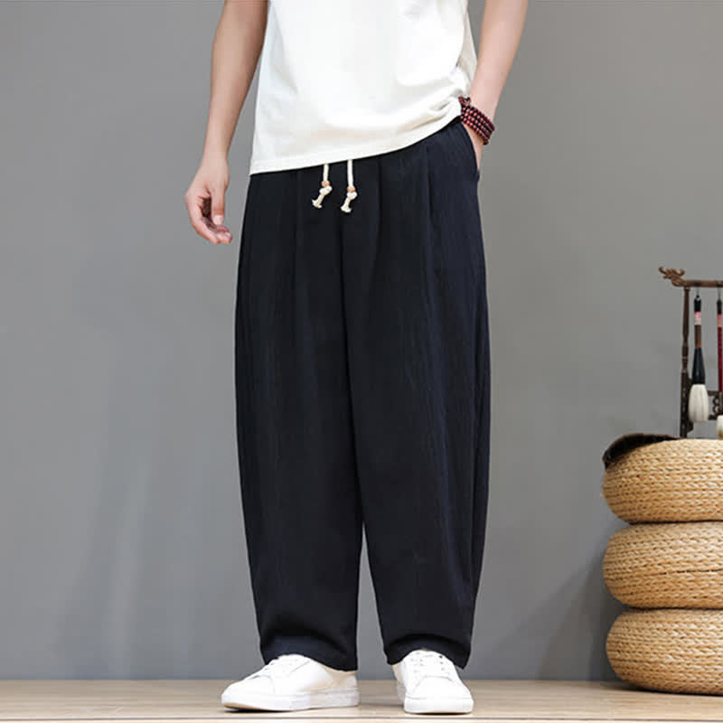 Buddha Stones Pantalones tobilleros lisos de corte recto para hombre, estilo casual de primavera-verano, con cordón ajustable y bolsillo. - Negro - US/UK/AU48, EU58 (6XL) - image 8