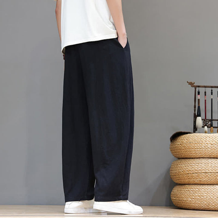 Buddha Stones Pantalones tobilleros lisos de corte recto para hombre, estilo casual de primavera-verano, con cordón ajustable y bolsillo. - image 13