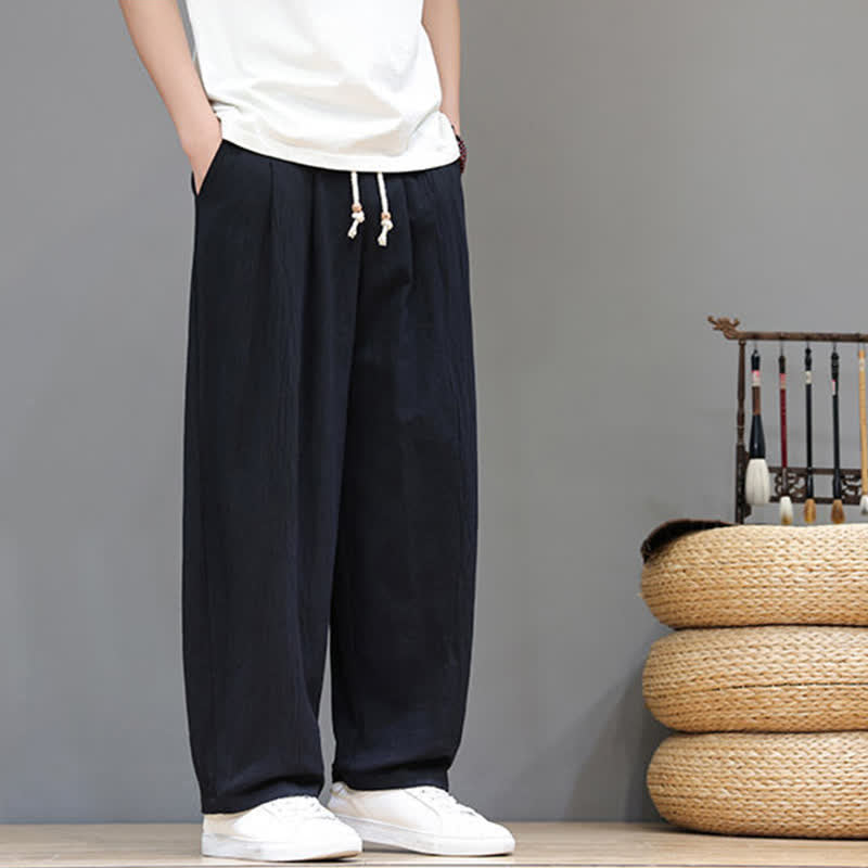 Buddha Stones Pantalones tobilleros lisos de corte recto para hombre, estilo casual de primavera-verano, con cordón ajustable y bolsillo. - image 11