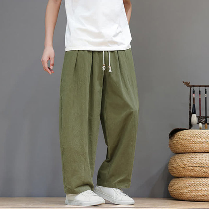 Buddha Stones Pantalones tobilleros lisos de corte recto para hombre, estilo casual de primavera-verano, con cordón ajustable y bolsillo. - image 4